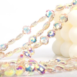 60PCS 12mm Colorful Glass Clover Beads Clover Crystal Beads Lucky Clover Beads Glass Drilled Spacer Beads for Jewelry Making DIY Findings Supplies,Gold