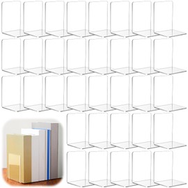 32 Pcs Plastic Book Ends for Shelves Clear Acrylic Bookends Decorative Book Organizer Heavy Duty Book Holder Office Book Stoppers Bookshelf Desktop Decor for Book, Movies, CDs, Video Games