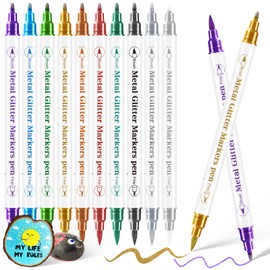 SEOVO Metallic Markers Pens, Dual Tip Metallic Pens for Rock Painting,Tattoo painting, Ceramic, Card Making, Scrapbooking Crafts, DIY Crafts