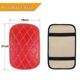 Adunsiaoto Car Armrest Cushion Leather, Car Armrest Cushion Made of Leather, Car PU Leather Armrests Centre Armrest Pad, Car Seat Cover Armrest Cushion (Red/Beige)