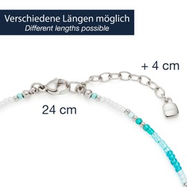 Leonardo Jewels Ciao Happy 023859 Anklet Stainless Steel with Tiny Aqua Turquoise Glass Beads, Silver, 24-28 cm Length, Gift for Women, Stainless Steel, No Gemstone