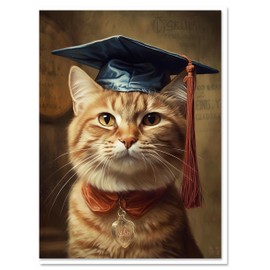 Ginger Cat Graduation Greeting Card from Unique Pets Party Delights Collection Large 5x7 Inch Blank Inside with Envelope