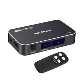 Simplecom CM324 4 Way HDMI 2.0 Switch with Remote 4 in 1 Out Splitter HDCP 2.2 4K @60Hz UHD HDR