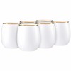 Elegant Stemless White Wine Goblets with Gold Rim - 12