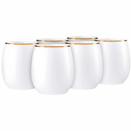 Elegant Stemless White Wine Goblets with Gold Rim - 12 oz. (Pack of 6) - Unique & Sophisticated Design - Perfect for Enhancing Wine Tasting Experience
