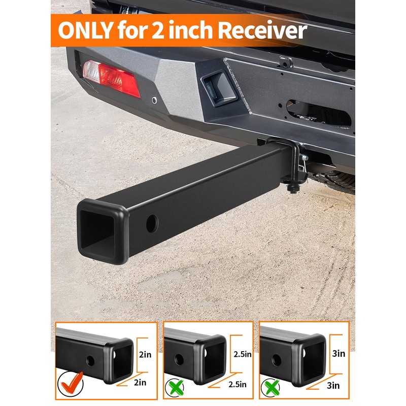 18 Inch Hitch Extender, 2-Inch Receiver 3,500 Lbs, Black, Boat