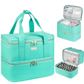 LEFOR·Z Nail Polish Organizer,Double-Layer Nail Organizers and Storage,Nail Polish Carrying Case for 40 Bottles (15ml-0.5 fl.oz) and Nail Lamp,Portable Nail Polish Holder for Nail Supplies,Mint Green