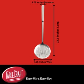Tablecraft Stainless Steel Skimmer Spoon, Serving Utensils for Buffet, Party, and Catering, Ergonomic and Hollow Handle, Professional and Commercial Foodservice Restaurant Use, 14.5" Long, Silver