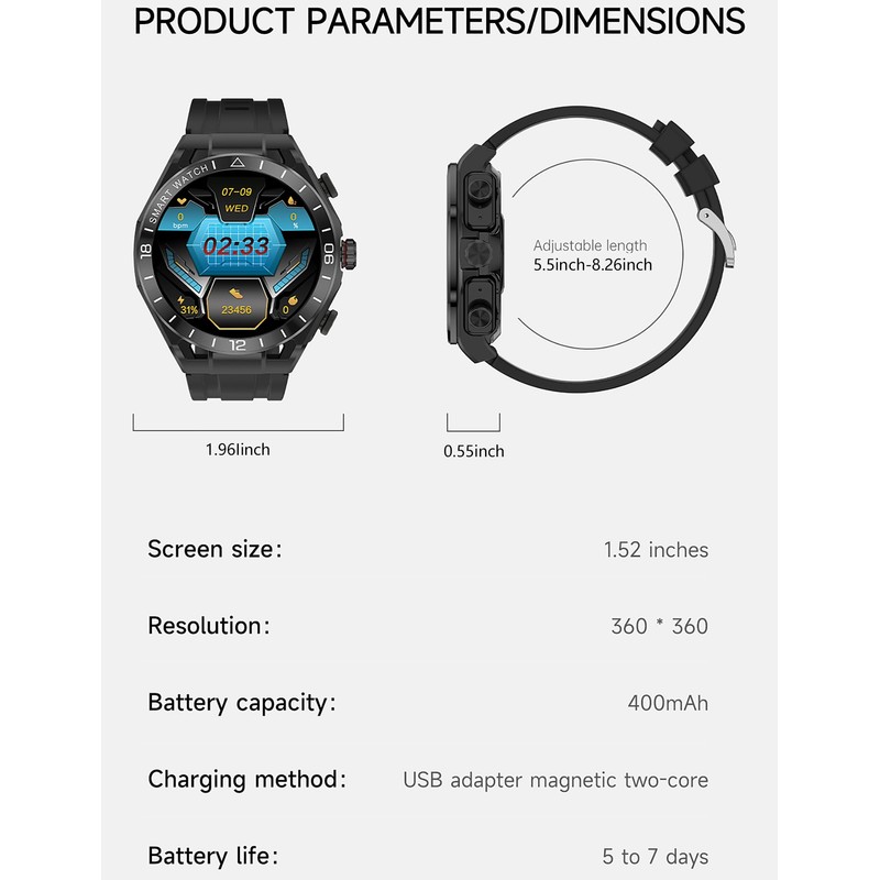 ATEVIX Smart Watch with Earbuds, Bluetooth Calling can Answer and