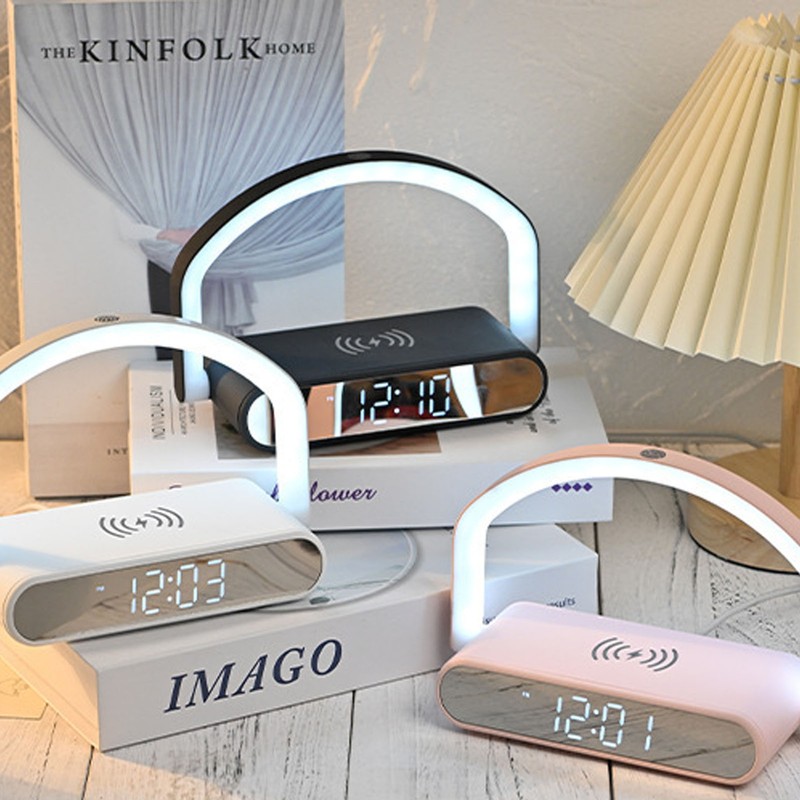 Wireless Charging Alarm Clock Two Levels Adjustment Night Light Multifunction