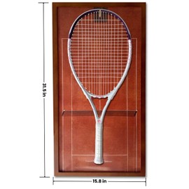 KRINGSIA Premium Wooden Tennis Racket Display Frame with Walnut Base & Copper Hooks – Showcase Your Racket in Style with Four Famouse Stadium Backgrounds (40x80cm) (Wimbledon+French)