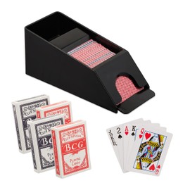 Relaxdays Card Sledge, Card Dispenser with 4 Decks, Blackjack Accessories, Plastic, H x W x D: 10 x 10 x 25 cm, Black