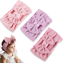 NJCXOLA 3 Pack Baby Headbands, Nylon Flower Headbands, Girls Elastic Newborn Headbands, Baby Hair Accessories