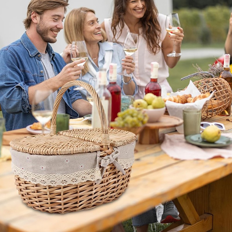 Picnic Basket, Outdoor Carrier, Removable Liner, Rustic Woven Wicker Basket
