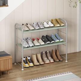 LINZINAR Multi-Tier Shoe Rack Storage Organizer for Closet & Entryway - 2 to 5 Tier Options for Ultimate Space Saving Metal Room Adjustable Shelf Smooth Black Friday - Color: 2 Tier Grey