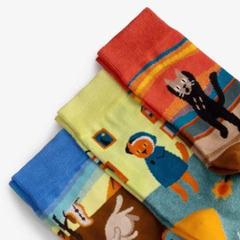 Dodo socks - Colourful Sneaker Funny Socks Made of Cotton, Funny Cool Crazy Designs with Motif, Unisex for Men and Women, Friends Birthday Gift, cat art 3 pairs, 39-41