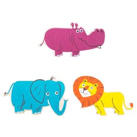 Set of 3 Painted Wooden Safari Animals Cutout DIY Craft 5.1 Inches