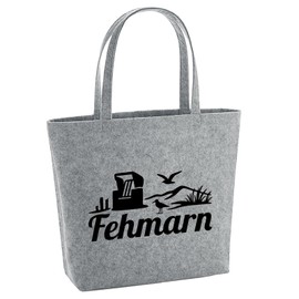 Huuraa Einkaufstasche Fehmarn Strandmotiv Geschenk 22 Liter Grey Melange Filz Fehmarn Accessoire