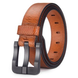 MACBORO Full Grain Leather Belts for Men Non Metal Nickel Free Tsa Approved Hypoallergenic Belt with Plastic Buckle 38mm Wide