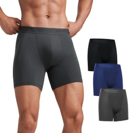 CRZ YOGA Men's Ultra-Soft Modal Boxer Briefs 5" - Double Lined Comfort Moisture Wicking Breathable Stretch Underwear 3-Pack Black/Grey/Blue Large