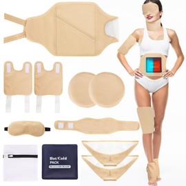 HuiJuKeJi 11 Pcs Castor Oil Pack Wrap with Hot/Cold Pad,Organic Cotton Castor Oil Kit with Adjustable Elastic Straps for Eyes Neck Chest Waist Knee Feet Body,Reusable Machine Washable Anti Oil Leak