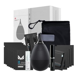 VSGO Professional Lens Cleaning Kit with Air Blower Folding Pouch Microfiber Lens Cloth Wet Wipes Lens Cleaner Metal Brush Cotton Swab Compatible for Optical Camera Lens Phone Laptop Cleaning(VS-A2E)