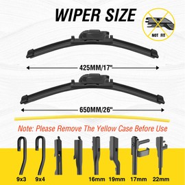 5 PLUS® Windshield Wipers 26"+17"(Set of 2) Replacement For 2023-2019 2006-2002 NISSAN Altima/2023-2020 2012-2007 NISSAN Sentra/2020-2015 ACURA TLX/2023-2014 INFINITI Q50 Q60 Wiper Blades AND MORE