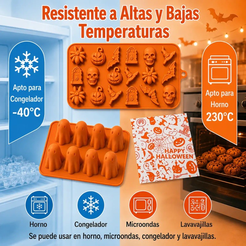 Molde De Silicona Halloween Con Papel Encerado Impreso