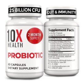 10X Health Probiotics for Men - 60 Capsules Immune Support Supplement & Probiotics for Digestive Health with Lactobacillus Rhamnosus, Acidophilus & Bifidobacterium Probiotic for Gut Health