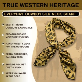 Helder Creek Co Wild Rag Silk Scarf 36'', Western Cowboy Bandana Square Silky Wild Rags,Brown Black Bronco Tibal Scarves for Men & Women