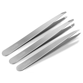 Solingen Professional Slicker Tweezers Set 3-Piece Pointed Straight Oblique Precise Hair Plucking Tweezers Made in Germany Solinger Eyebrow Tweezers Made of Stainless Steel for Plucking Hair