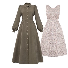 LTAKK Colonial Dress Women Pioneer Costume Pilgrim Prairie Dresses with Floral Pinafore, XL