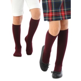 HUGH UGOLI Knee High Socks for Kids Girls Boys & Toddlers, Solid Color Long School Uniform Socks, Soft Breathable & Comfortable Bamboo Socks 3-14 Years Old | 3 Pairs | Burgundy | 3-4 Years