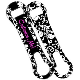 BarConic Customizable V-Rod Bottle Opener - Black and White Floral