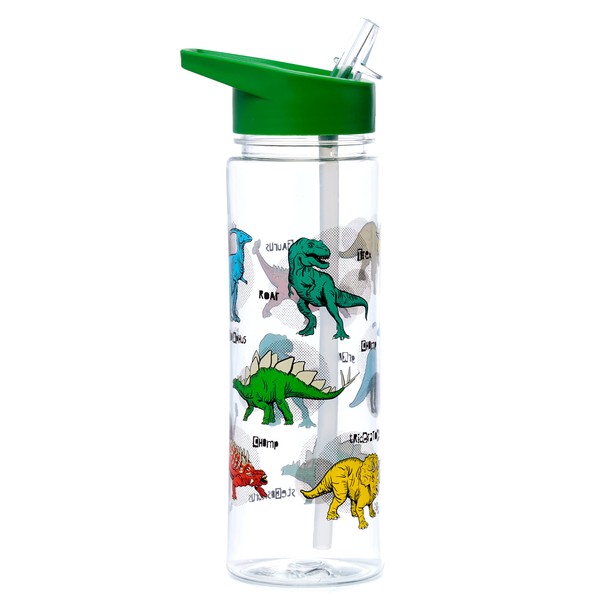 Puckator Dinosauria - Kids Drinks Bottle With Flip Straw - Reusable Water Bottle For Girls And Boys With A Carry Handle - Bpa Free - For School Nursery - Cute Dinosaur Design - Pp 550ml