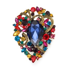 EVER FAITH Women's Brooch Drop Rhinestone Crystal Clip Vintage Style Flower Cluster Brooch Pin for Concert Brown Antique Gold Tone, Crystal, No gemstone