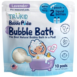 TruKid Bubble Podz Bubble Bath for Kids, Toddlers, & Babies, Tear Free Gentle & Refreshing Bath Bomb for Sensitive Skin with Natural Moisturizers, Non-Toxic, pH Balanced, Lavender Scent (10 Podz)