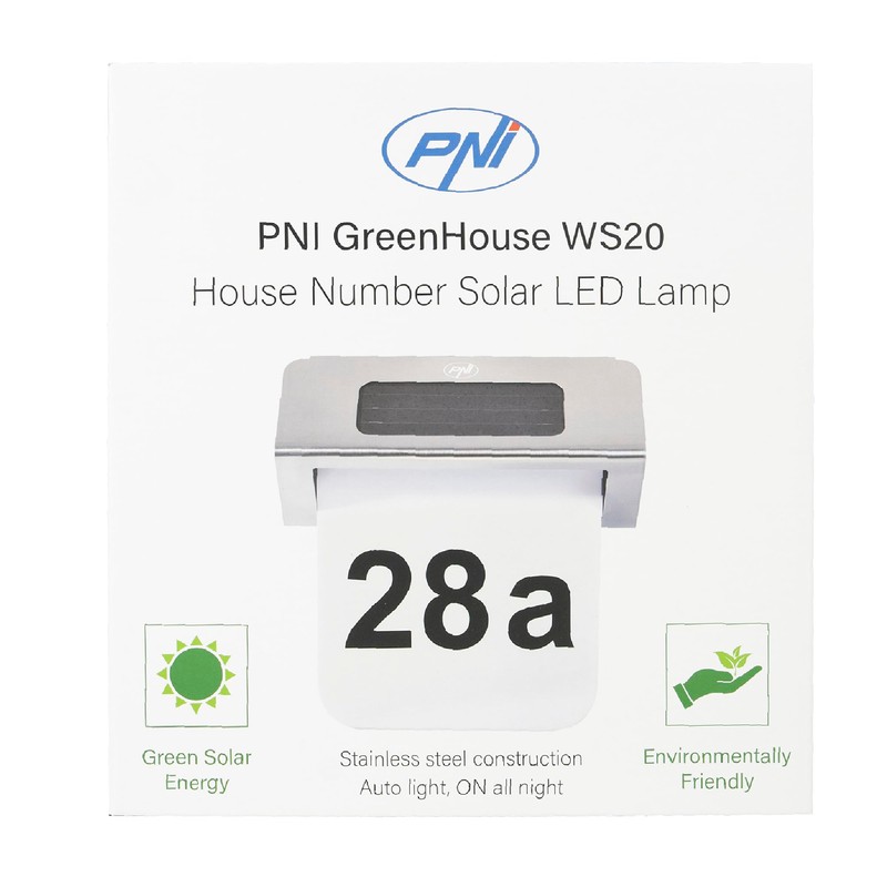 PNI Greenhouse WS20 LED Solar lamp for Property Number Lighting,