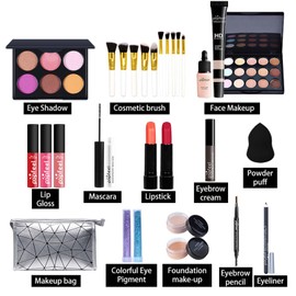 EONFAVE Make-up Sets, Multifunktion Schmink Kit, All-in-One Make Up Set, mit Lidschatten Palette, Lippenstift, Concealer, Eyeliner, Foundation, Puderquaste und Pinsel, für Unterwegs und Verschenken