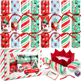 8 Pack Christmas No Snap Party Table Favor Christmas Characters Design with Party Hat, Joke & Little Gift Holiday Party Favor Supplies for Kids and Adults, Xmas Gift, Christmas Holiday Party Dinners