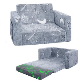 Toddler Chair Comfy,2-in-1 Soft Toddler Couch Fold Out for Kids,Convertible Sofa to Lounger,Gift for Girls and Boys Birthday,Space,Medium