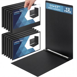 Henoyso 12 Pcs 11'' x 17'' Landscape Binder Bulk with Fastener, 3" Capacity Presentation Binder Folder Plastic Report Cover with Clear Pocket for School Portfolio Business Document Proposals(Black)