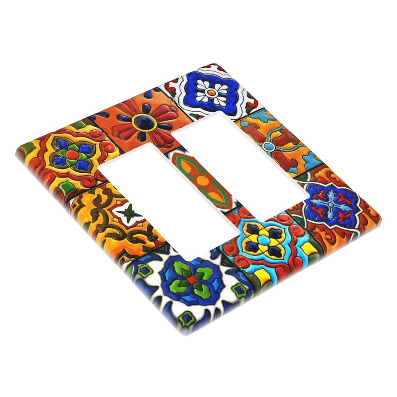 Wpshijia Switch Plate Mexican Talavera Ceramic Pattern 2 Gang Double