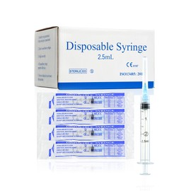 100 Pack 2.5ml 23G 1-Inch Luer Lock Science Lab Syringe, Individually Sealed for Labs, Liquid Measuring, and Dispensing