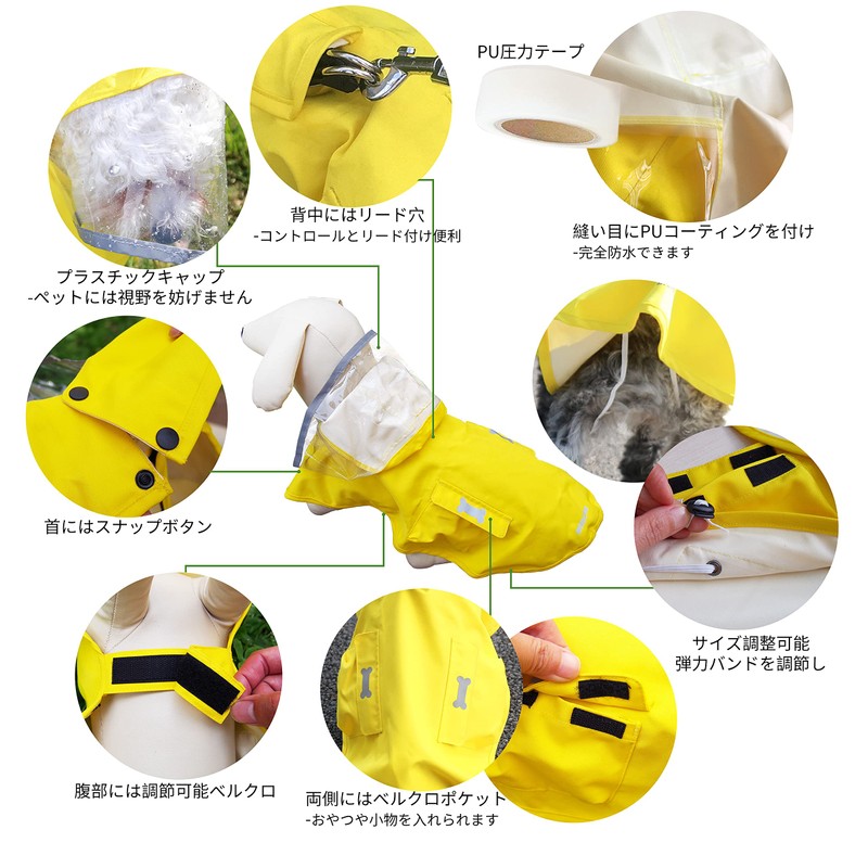 Dog Raincoat, Poncho, Rainy Season Protection, Includes Transparent Hat, Easy