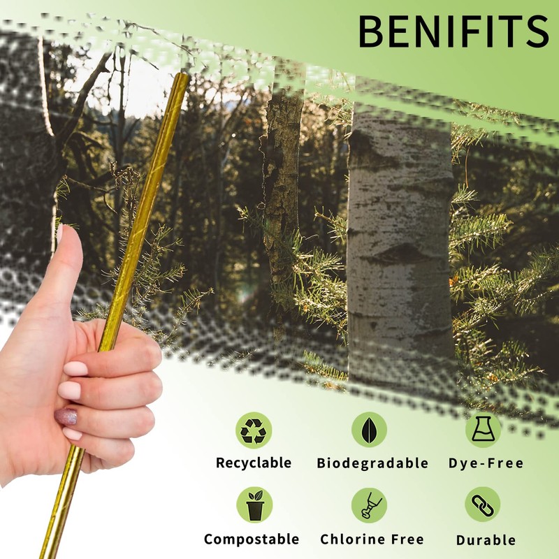 Solid Gold Paper Straws, 100 Pack Disposable Drinking Gold Straws