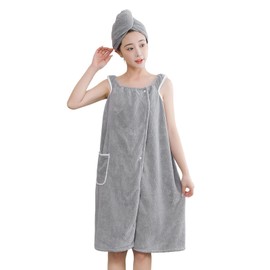 JINTN Ladies Sling Bath Towel Wrap Women Coral Fleece Absorbent Bath Skirt with Pocket Adult Wearable Bath Robe Beach Spa Sauna Towelling Robe Cover up Dress Gown Bathrobe Dress Bathing Wear