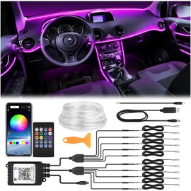 Interior Car LED Strip Lights 470 inches Fiber Optic tubing USB Powered RGB 10 in 1 Car Neon with Wireless APP and Remote Control, Ambient Lighting Kits 16 Million Colors,Sync to Music
