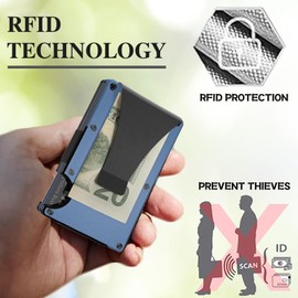 YLFYLFUP Minimalist Wallet with RFID Blocking for Men,Slim Credit Card Holder with Aluminum Money Clip Wallet for Men and Women,Metal Wallets for Mens Front Pocket as Gifts, Blue, Minimalist Slim