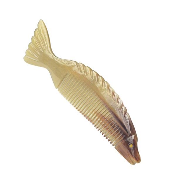 EXCEART Ox Horn Hair Comb, Fine Tooth Comb, Fish Shape,